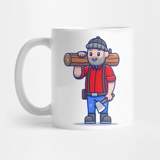 Cute Carpenter Holding Ax And Wood Mug